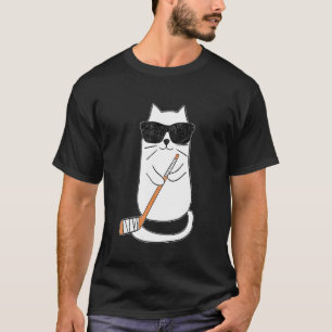 Camiseta Gato de Hóquei sobre o Gelo Jogador de Hóquei Taco
