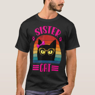 Camiseta Gato De Irmã Bonita Com Óculos-Leopardo Retro