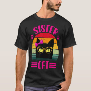 Camiseta Gato De Irmã Bonita Com Óculos-Leopardo Retro