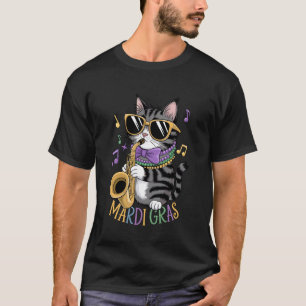 Camiseta Gato de Jazz Fofo com Óculos de Sol e Saxofone, Ma