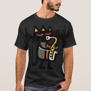 Camiseta Gato de Jazz Legal Tocando Saxofone Música Diverti