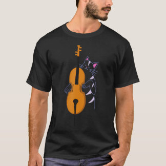 Camiseta Gato de Jazz Tocando Contrabaixo Legal