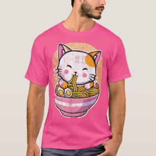 Camiseta Gato de Kawaii, Gato, Ramen, Noodles Japonês, Anim