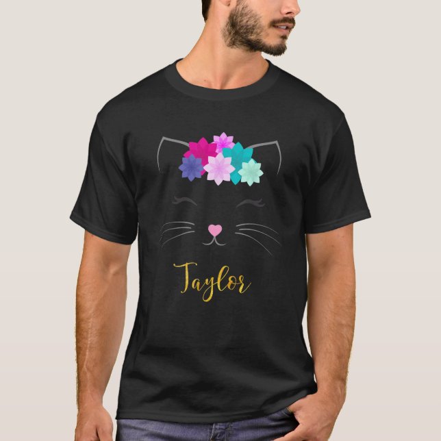 Camiseta Gato de Kitty Personalizado do Nome Taylor (Frente)
