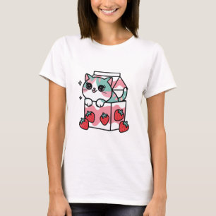 Camiseta Gato de leite de morango Kawaii