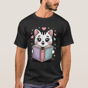 Camiseta Gato de Leitura Fofo Amante de Livros Professora B