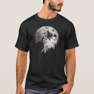 Camiseta Gato De Lua Cheia De Halloween Em Um Cliff Witying