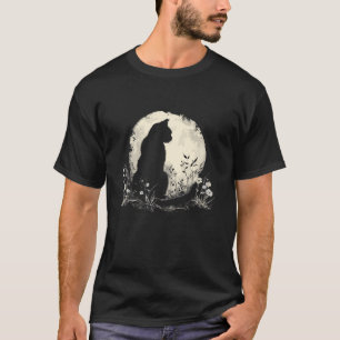 Camiseta Gato de Lua Cheia Floral Gatinhos Flores Gatos Hal