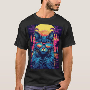 Camiseta Gato de Maine Coon com óculos de sol numa praia tr