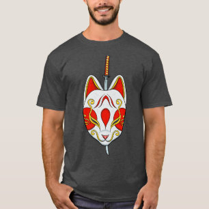 Camiseta Gato de Manga de Máscara de Anime Katana Japonês (