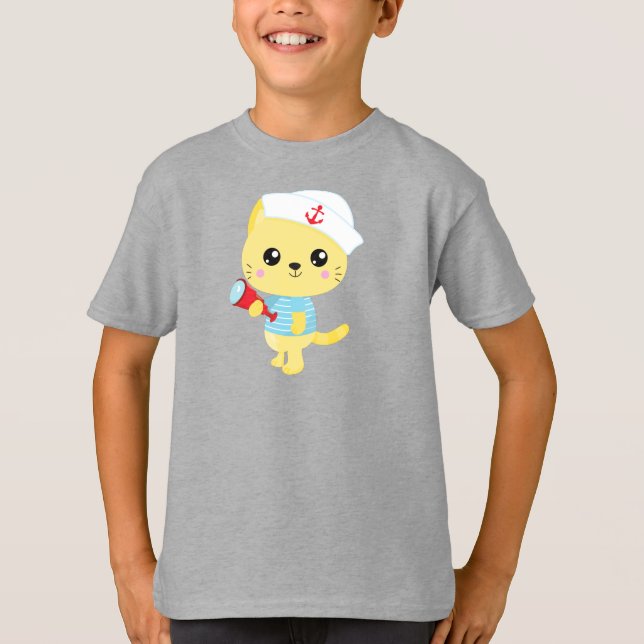 Camiseta Gato De Marinheiro, Capitão De Barco, Chapéu De Ma (Frente)