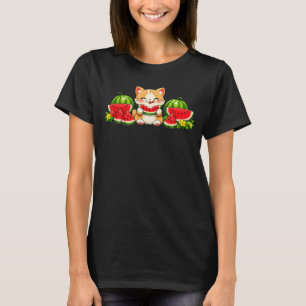 Camiseta Gato de Melancia Fofo Kawaii Cartoon de Verão