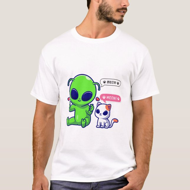 CAMISETA GATO DE MEOW COM ALIENÍGENA (Frente)