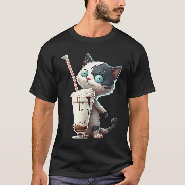 Camiseta Gato de Milkshake de Morango 1 (Frente)