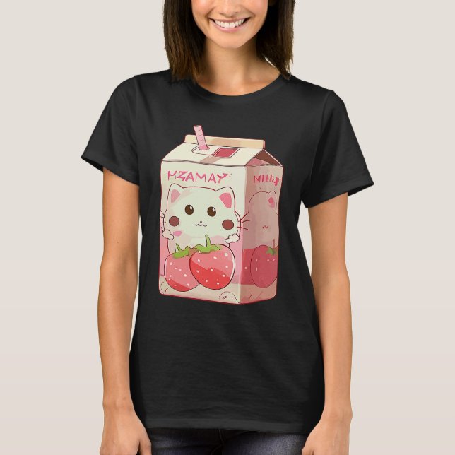 Camiseta Gato de Milkshake de Morango  2 (Frente)