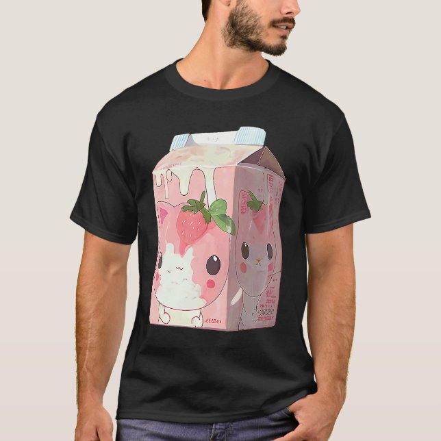 Camiseta Gato de Milkshake de Morango  4 (Frente)