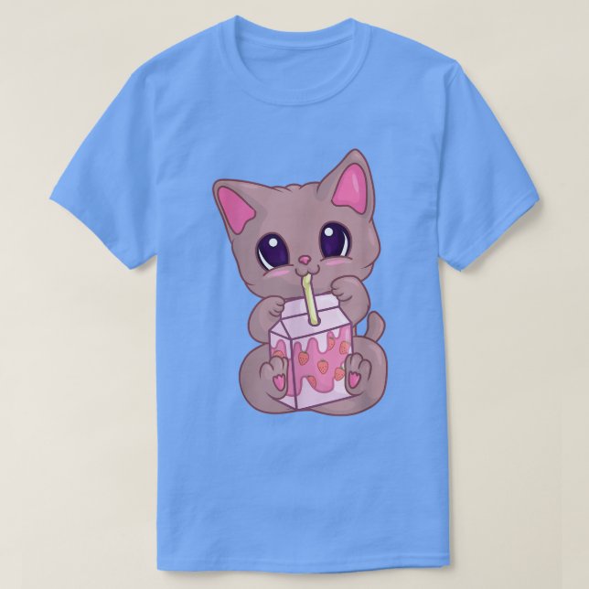 Camiseta Gato De Milkshake De Morango Para Mulheres, Ka (Frente do Design)