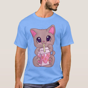 Camiseta Gato De Milkshake De Morango Para Mulheres, Ka