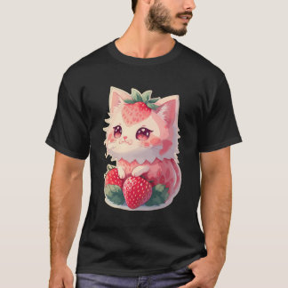 Camiseta Gato de Morango Gato Kawaii - Gato de Morango