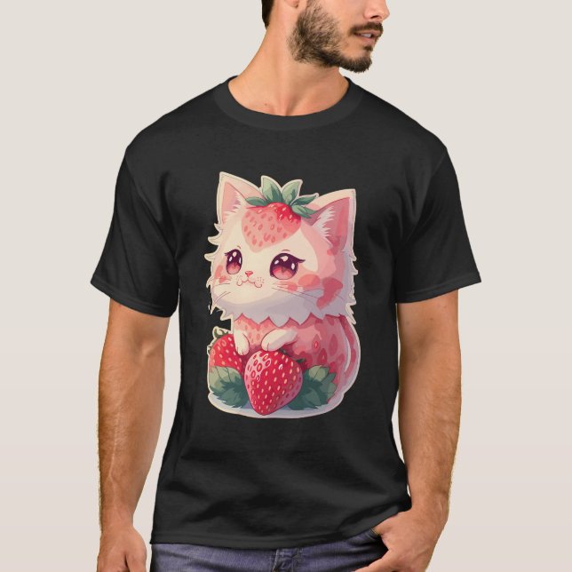 Camiseta Gato de Morango Gato Kawaii - Gato de Morango (Frente)
