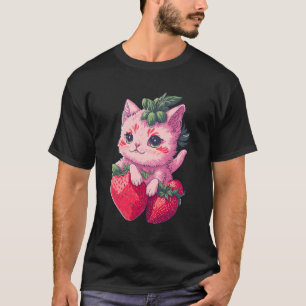 Camiseta Gato de Morango Gato Kawaii - Gato de Morango