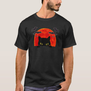Camiseta Gato de Morcego Preto Assustador Noite de Lua Chei