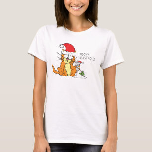 Camiseta Gato de Mouse de Natal Engraçado Cartoon Bonito