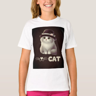 Camiseta Gato de na moda com chapéu - Presente perfeito par