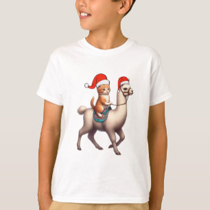 Camiseta Gato de Natal Andando Llama, Xmas Llama e Kitten