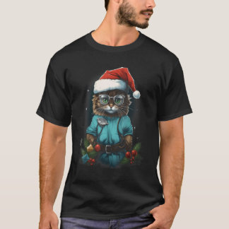 Camiseta Gato de Natal Anestesiologista Gato Engraçado Médi