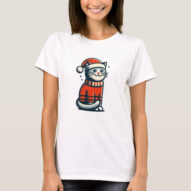 Camiseta Gato de Natal bonito (Frente)