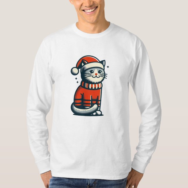 Camiseta Gato de Natal bonito (Frente)