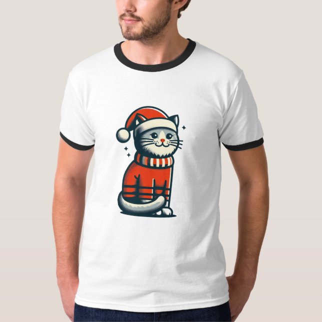 Camiseta Gato de Natal bonito (Frente)