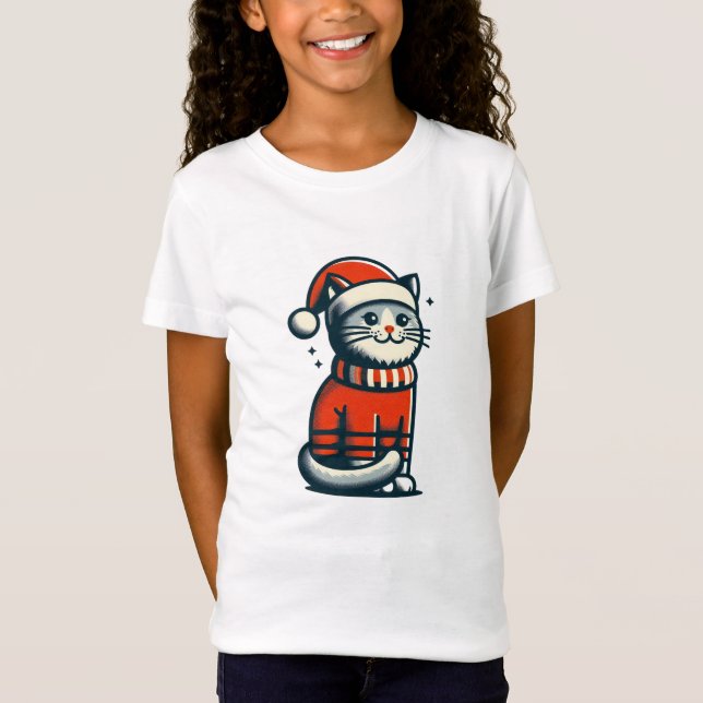 Camiseta Gato de Natal bonito (Frente)