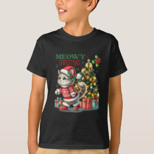Camiseta Gato De Natal, Chapéu De Noel E Gatos Engraçados D