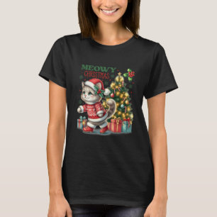 Camiseta Gato De Natal, Chapéu De Noel E Gatos Engraçados D