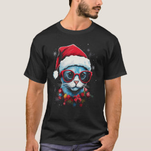 Camiseta Gato de Natal Chapéu do Papai Noel Roupas de Féria