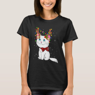 Camiseta Gato de Natal Chifres de Rena Luzes de Natal Ca