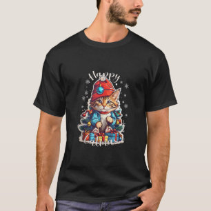 Camiseta Gato de Natal com chapéu de Papai Noel para Menino