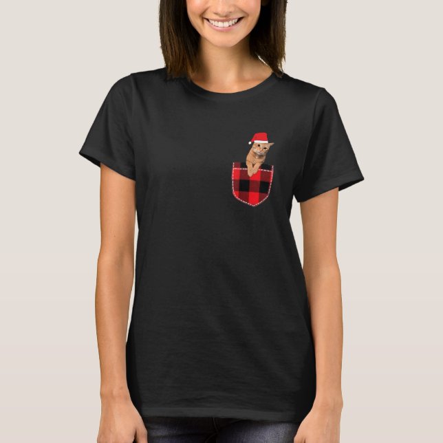 Camiseta Gato De Natal Com Papai Noel No Bolso (Frente)