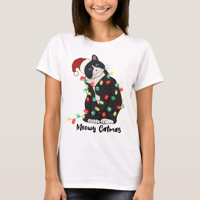 Camiseta Gato de Natal de Feliz engraçado (Frente)