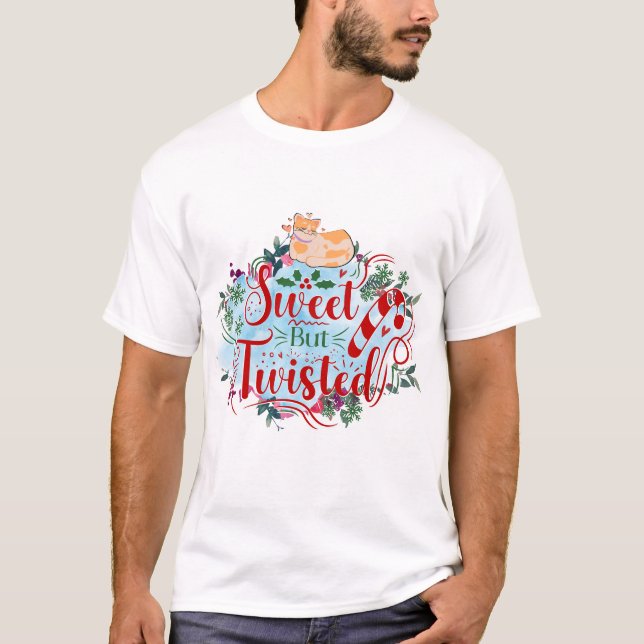 Camiseta Gato De Natal Doce Mas Torcido (Frente)