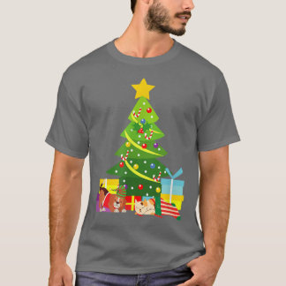 Camiseta Gato de Natal e Cão debaixo da Árvore de Natal
