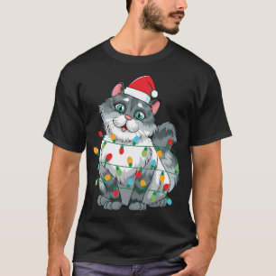 Camiseta Gato De Natal Embalado Em Luzes Coloridas Vestindo
