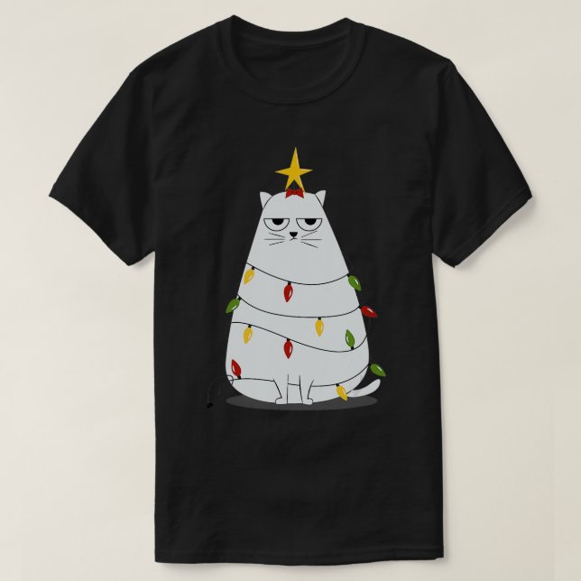 Camiseta Gato de Natal Encantado e Engraçado no Dia do Nata (Frente do Design)