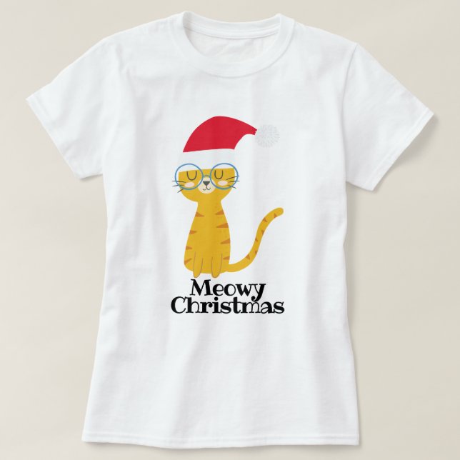 Camiseta Gato de Natal engraçado (Frente do Design)