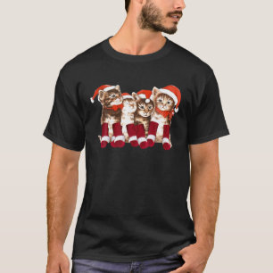 Camiseta Gato De Natal Engraçado Com Gatinhos De Papai Noel