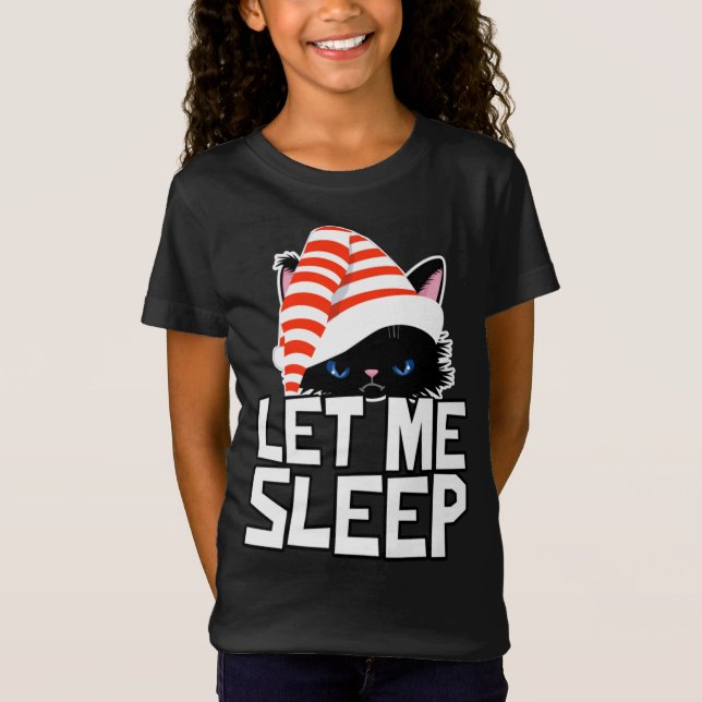 Camiseta Gato De Natal Engraçado Deixe-Me Dormir Bonito (Frente)