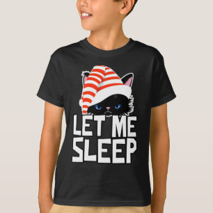 Camiseta Gato De Natal Engraçado Deixe-Me Dormir Bonito