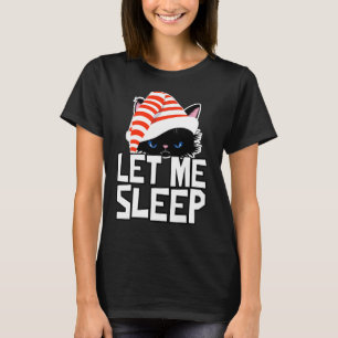 Camiseta Gato De Natal Engraçado Deixe-Me Dormir Bonito